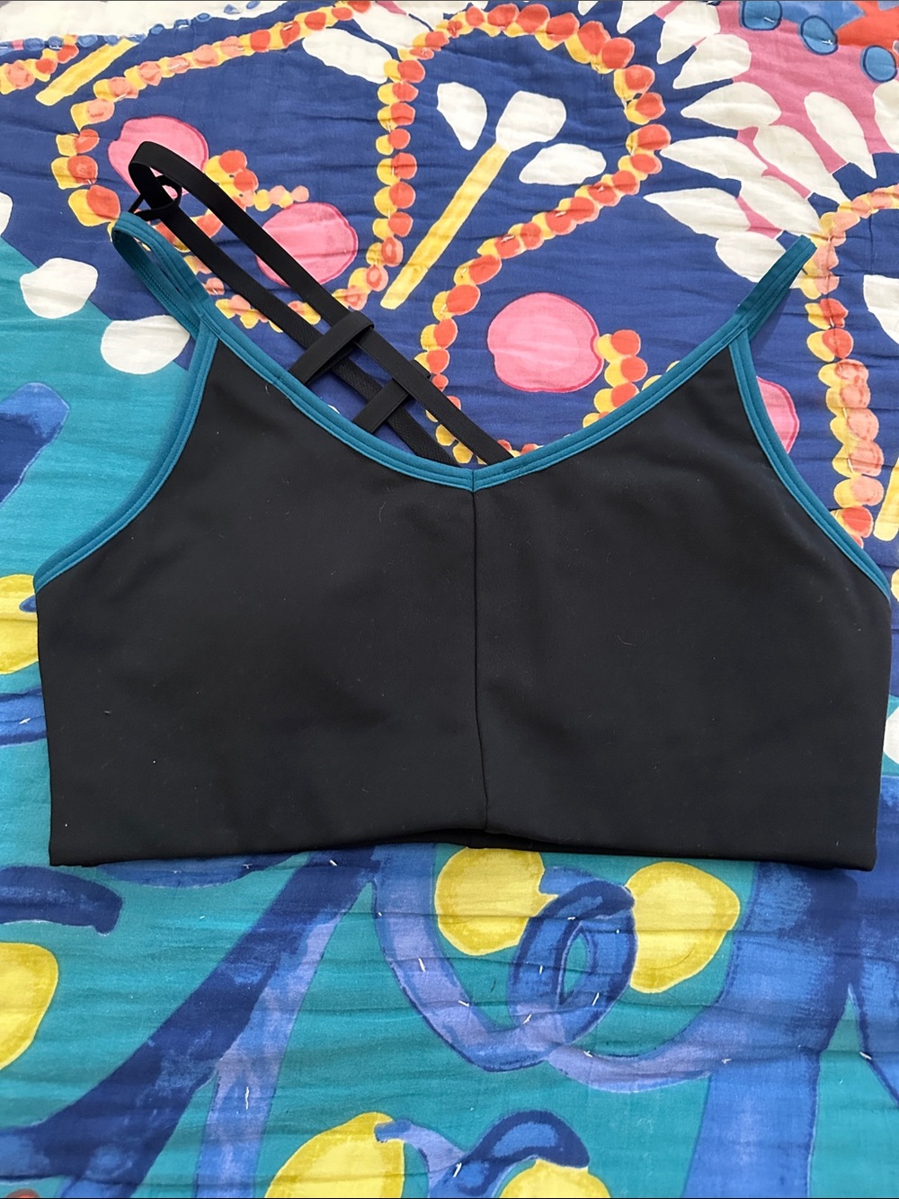 Peloton Black workout Bralette with Teal Trim